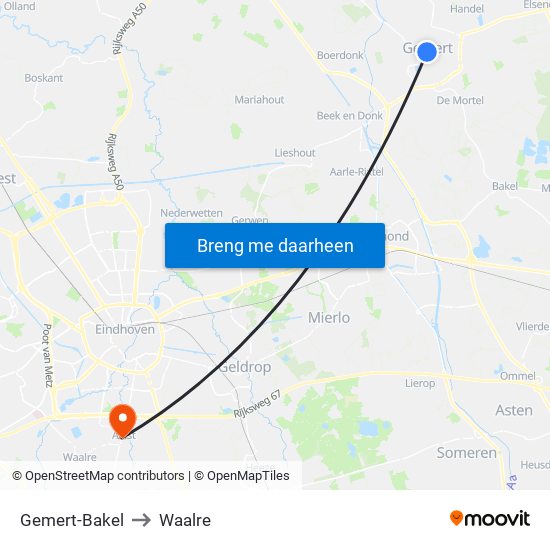 Gemert-Bakel to Waalre map