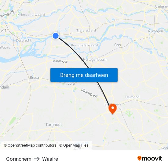Gorinchem to Waalre map