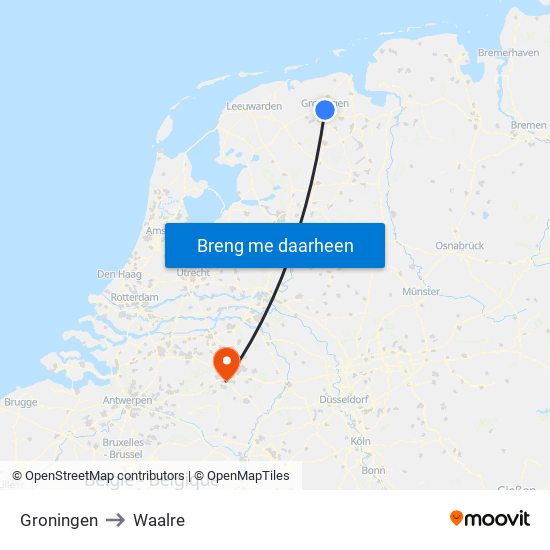 Groningen to Waalre map