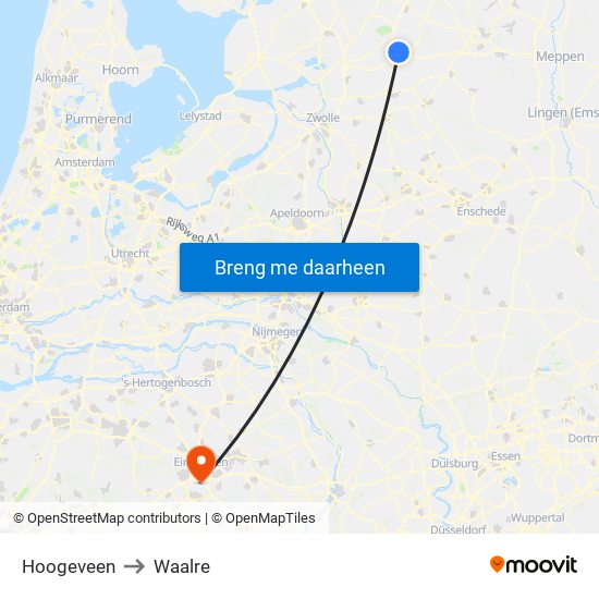 Hoogeveen to Waalre map