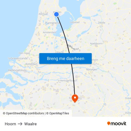 Hoorn to Waalre map