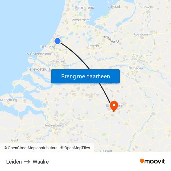 Leiden to Waalre map
