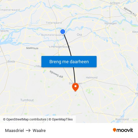 Maasdriel to Waalre map