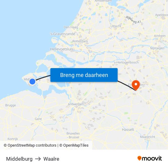 Middelburg to Waalre map