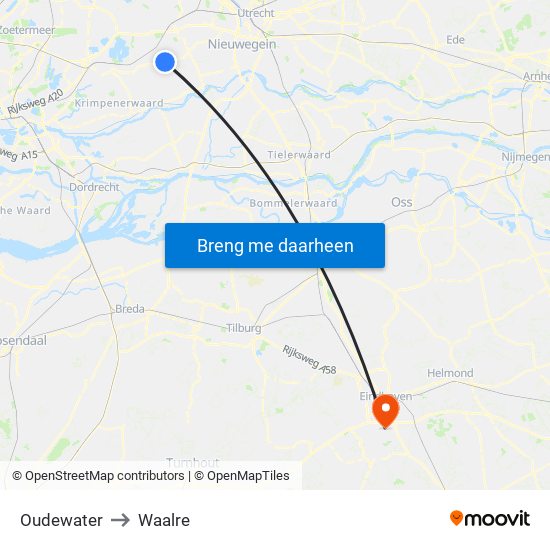 Oudewater to Waalre map