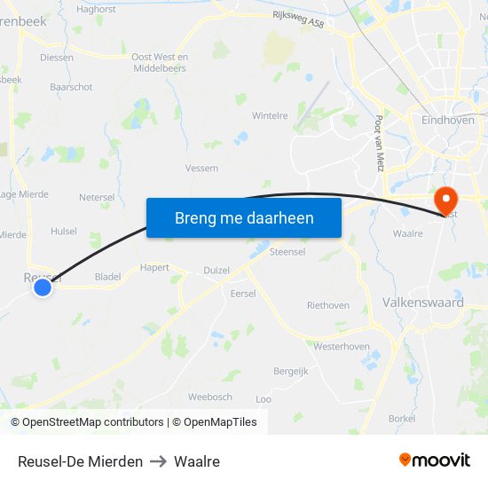 Reusel-De Mierden to Waalre map