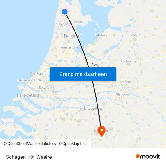 Schagen to Waalre map