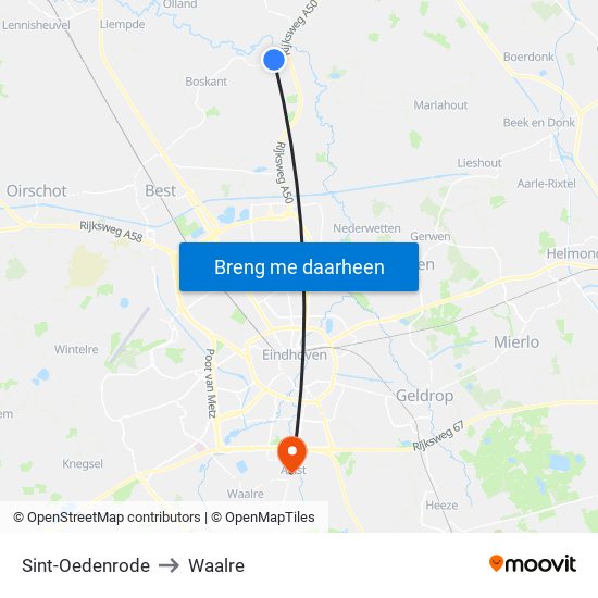 Sint-Oedenrode to Waalre map