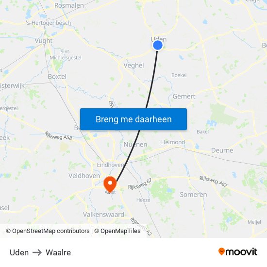 Uden to Waalre map