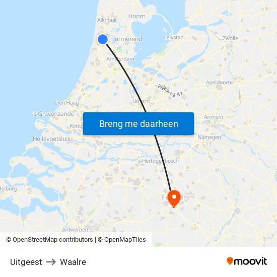 Uitgeest to Waalre map