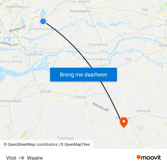 Vlist to Waalre map