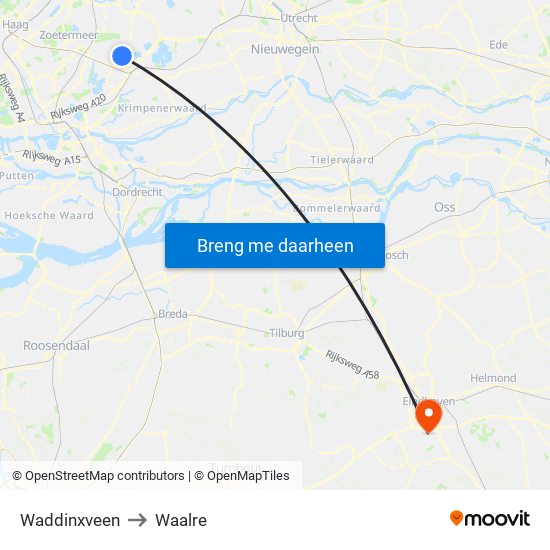 Waddinxveen to Waalre map
