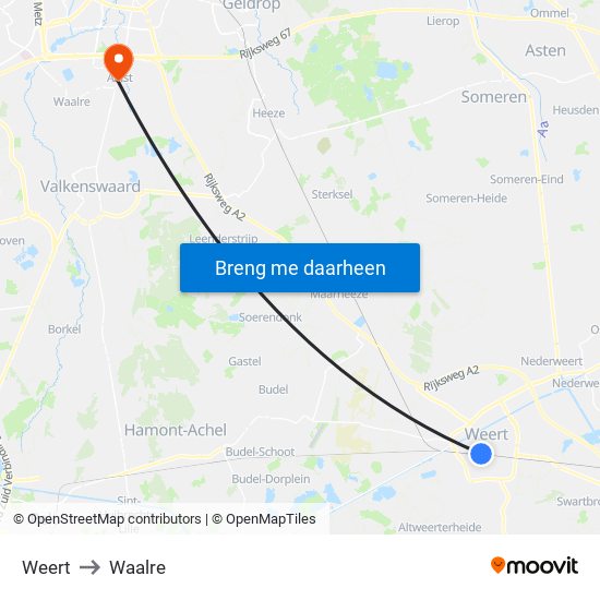 Weert to Waalre map