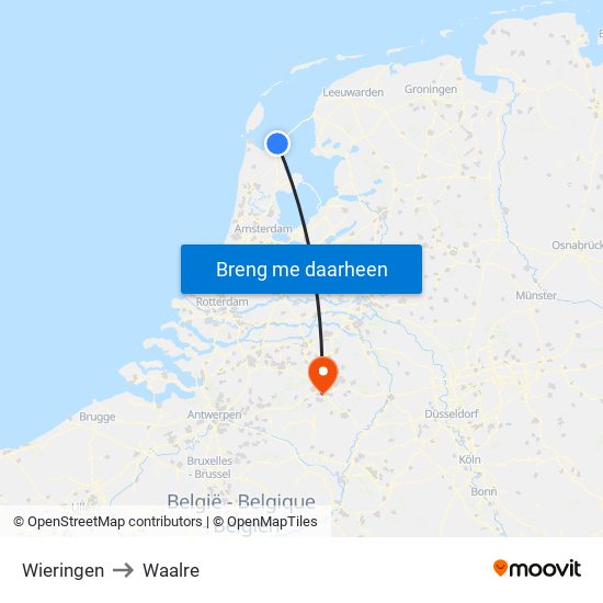 Wieringen to Waalre map