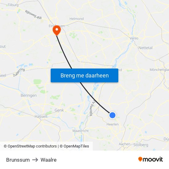 Brunssum to Waalre map