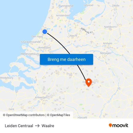 Leiden Centraal to Waalre map