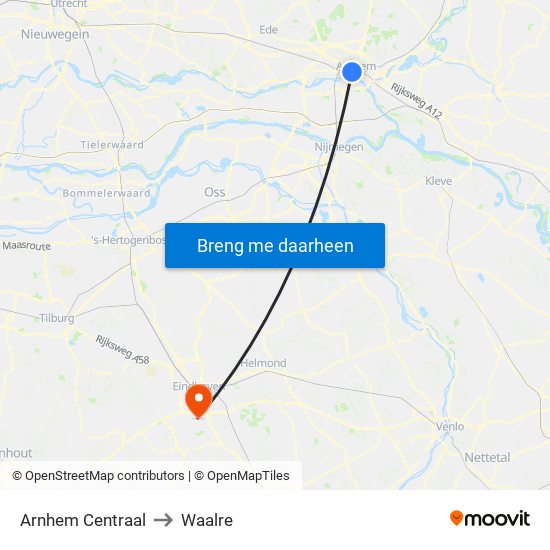 Arnhem Centraal to Waalre map