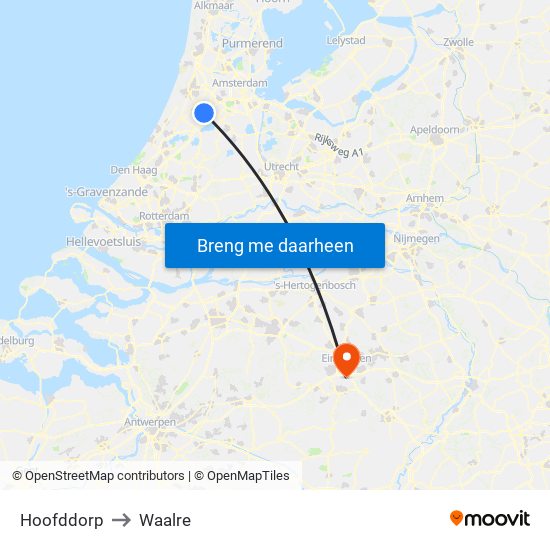 Hoofddorp to Waalre map