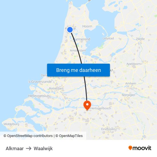 Alkmaar to Waalwijk map