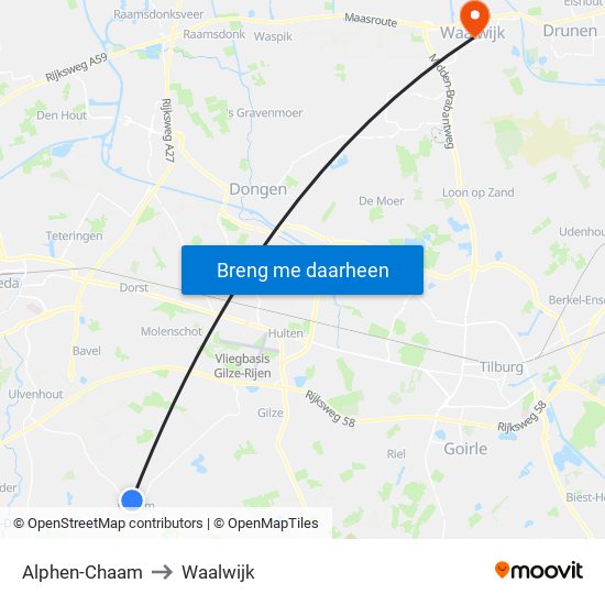 Alphen-Chaam to Waalwijk map