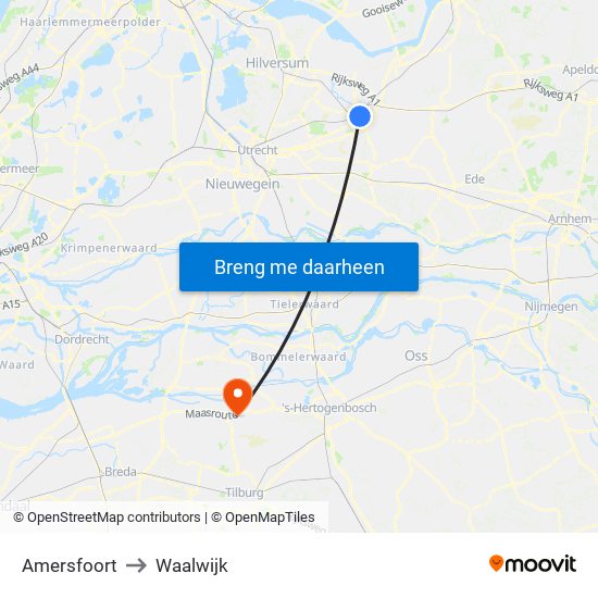 Amersfoort to Waalwijk map