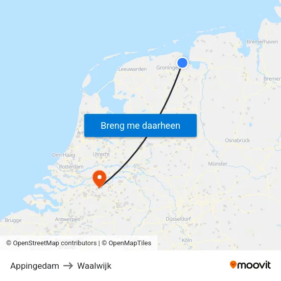 Appingedam to Waalwijk map