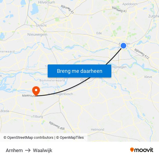 Arnhem to Waalwijk map