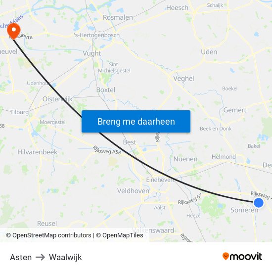 Asten to Waalwijk map