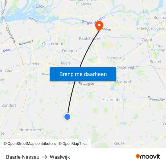 Baarle-Nassau to Waalwijk map