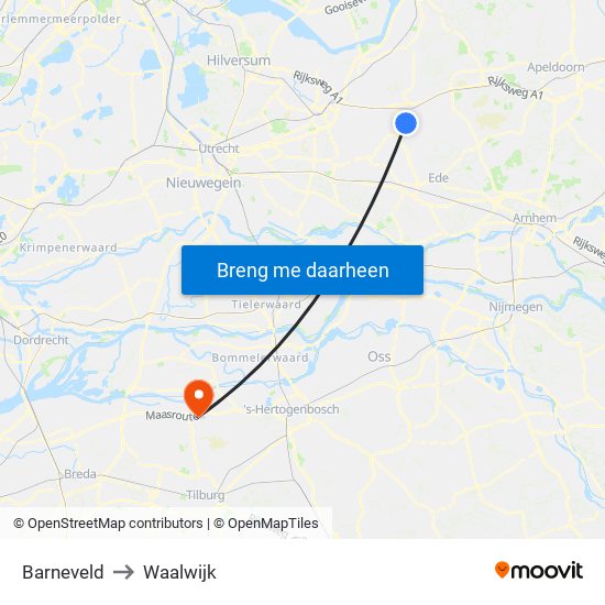 Barneveld to Waalwijk map