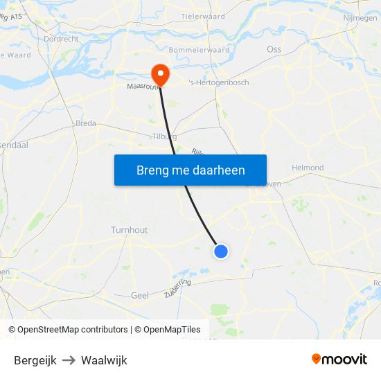 Bergeijk to Waalwijk map
