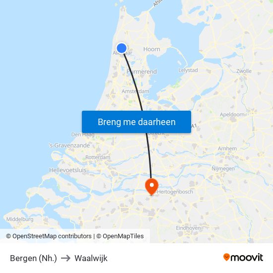 Bergen (Nh.) to Waalwijk map