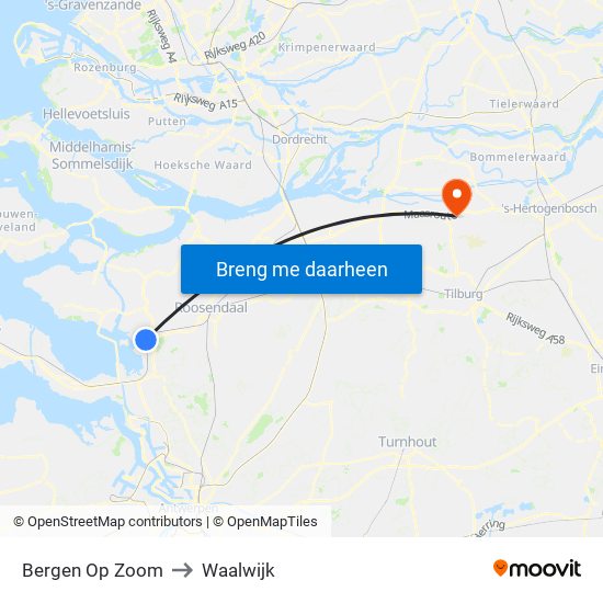 Bergen Op Zoom to Waalwijk map