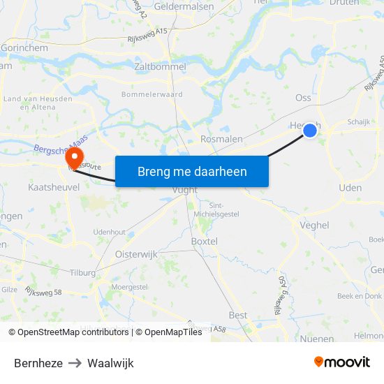 Bernheze to Waalwijk map
