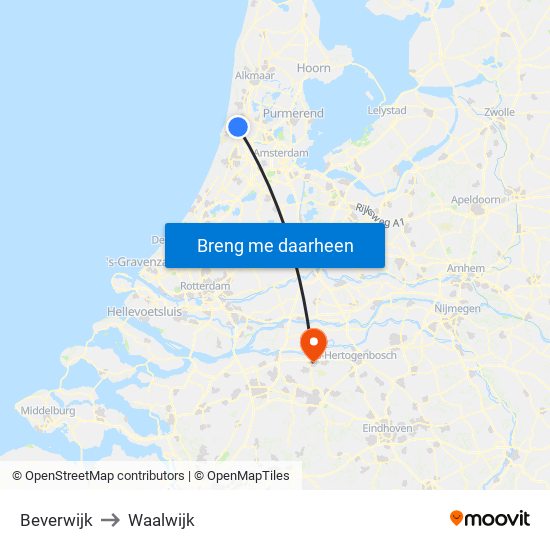 Beverwijk to Waalwijk map