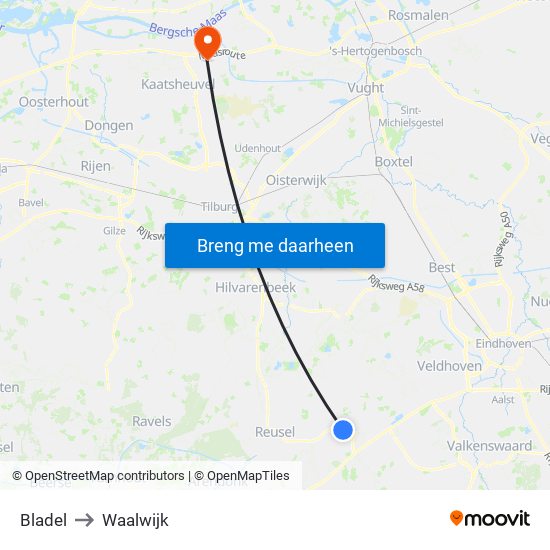 Bladel to Waalwijk map