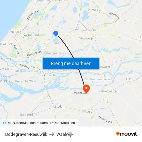 Bodegraven-Reeuwijk to Waalwijk map
