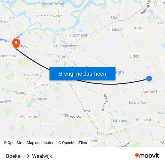 Boekel to Waalwijk map