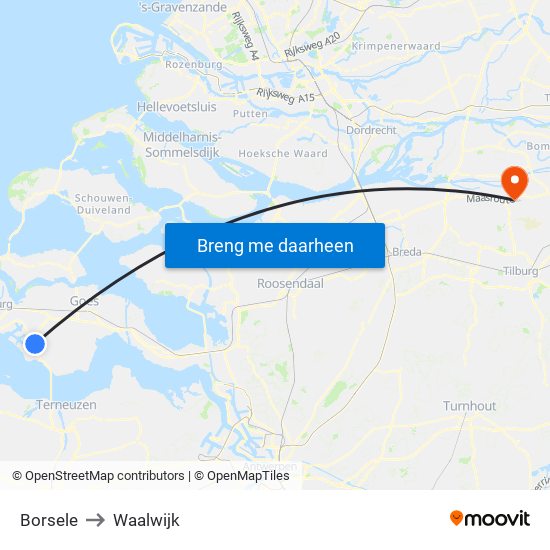 Borsele to Waalwijk map