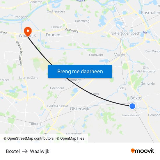 Boxtel to Waalwijk map