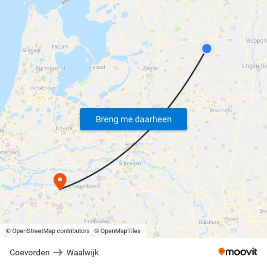 Coevorden to Waalwijk map