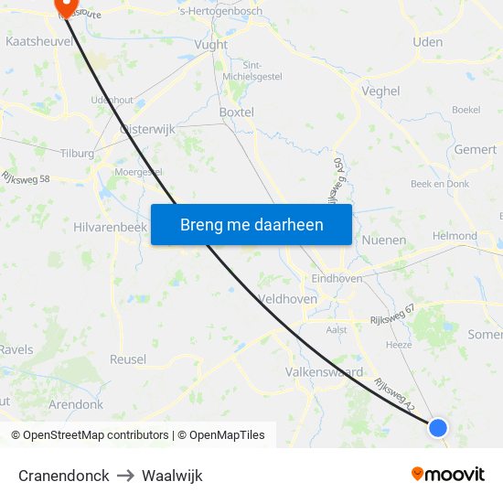 Cranendonck to Waalwijk map