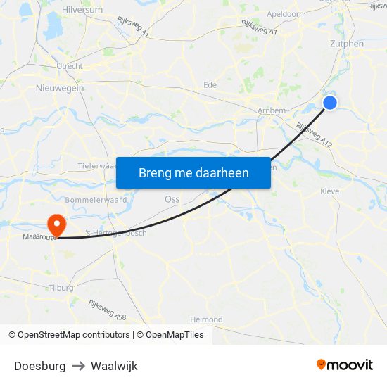 Doesburg to Waalwijk map