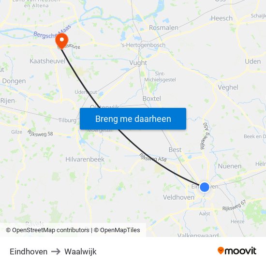 Eindhoven to Waalwijk map