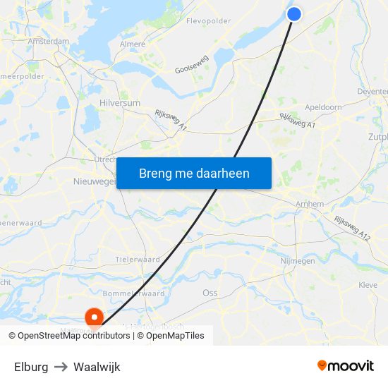 Elburg to Waalwijk map