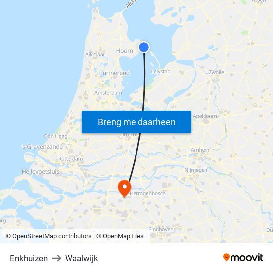 Enkhuizen to Waalwijk map