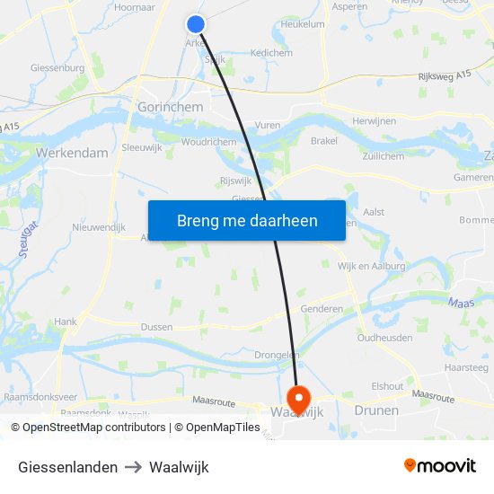 Giessenlanden to Waalwijk map
