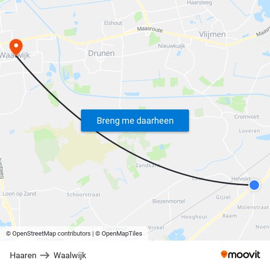 Haaren to Waalwijk map