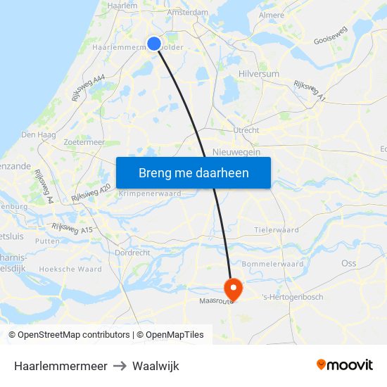 Haarlemmermeer to Waalwijk map