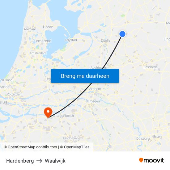 Hardenberg to Waalwijk map